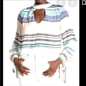 NWT WILFOX MOCK NECK OPEN BACK TIE STRIPED BLOUSE M